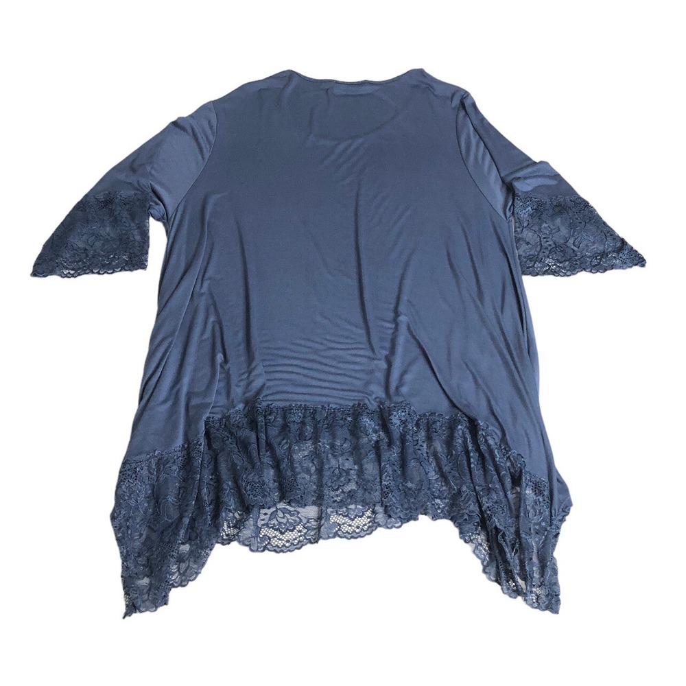 Beyond Capri Tunic Top Womens OS Blue Oversized Lace Hem Lagenlook Boho Italy - Picture 3 of 16